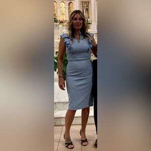 Elegant Blue Ruffle Sleeve Dress